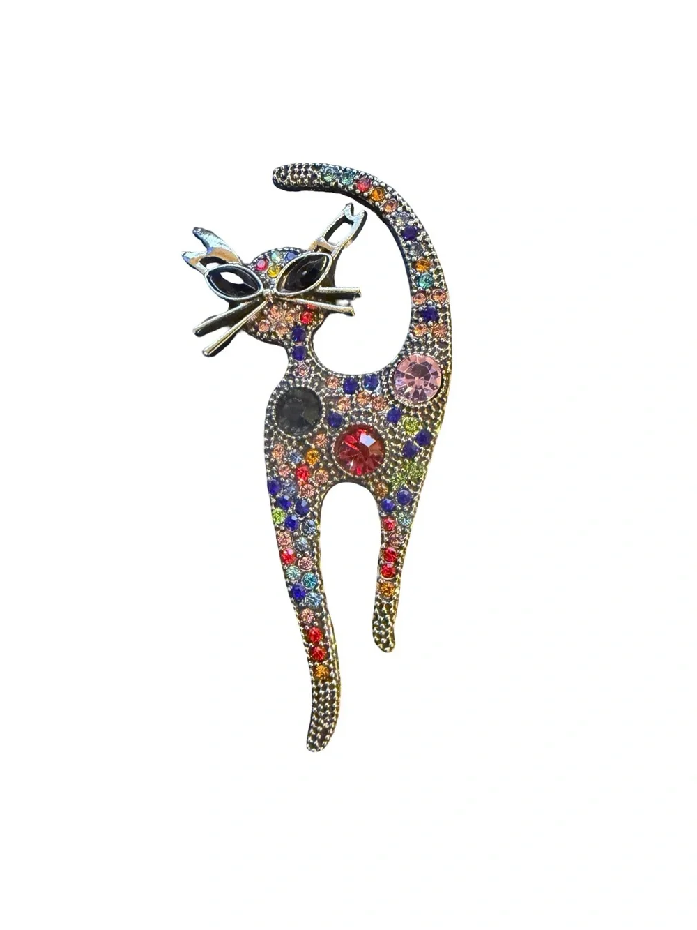 Multicolor Cool Cat with Colorful Rhinestone Brooch